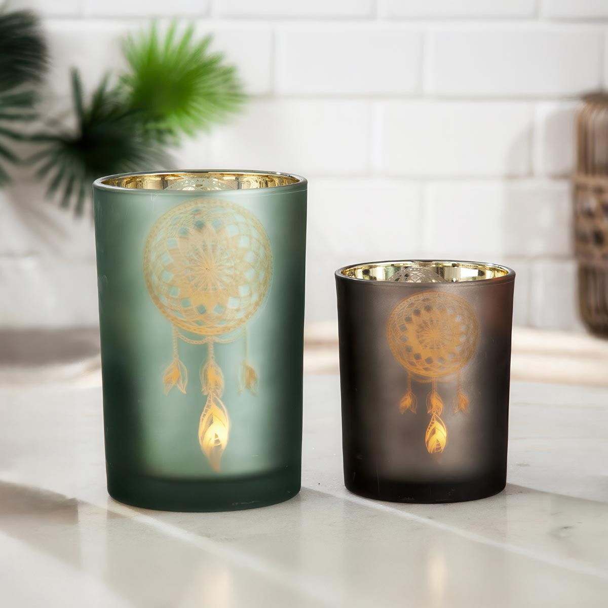 Weltbild Skleněný svícen Lapač snů, hnědý, malý