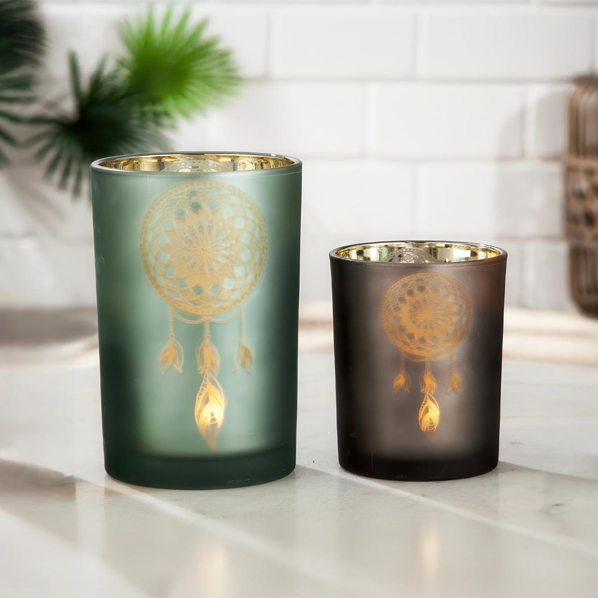 Gilde Skleněný svícen Lapač snů, malý, zelený