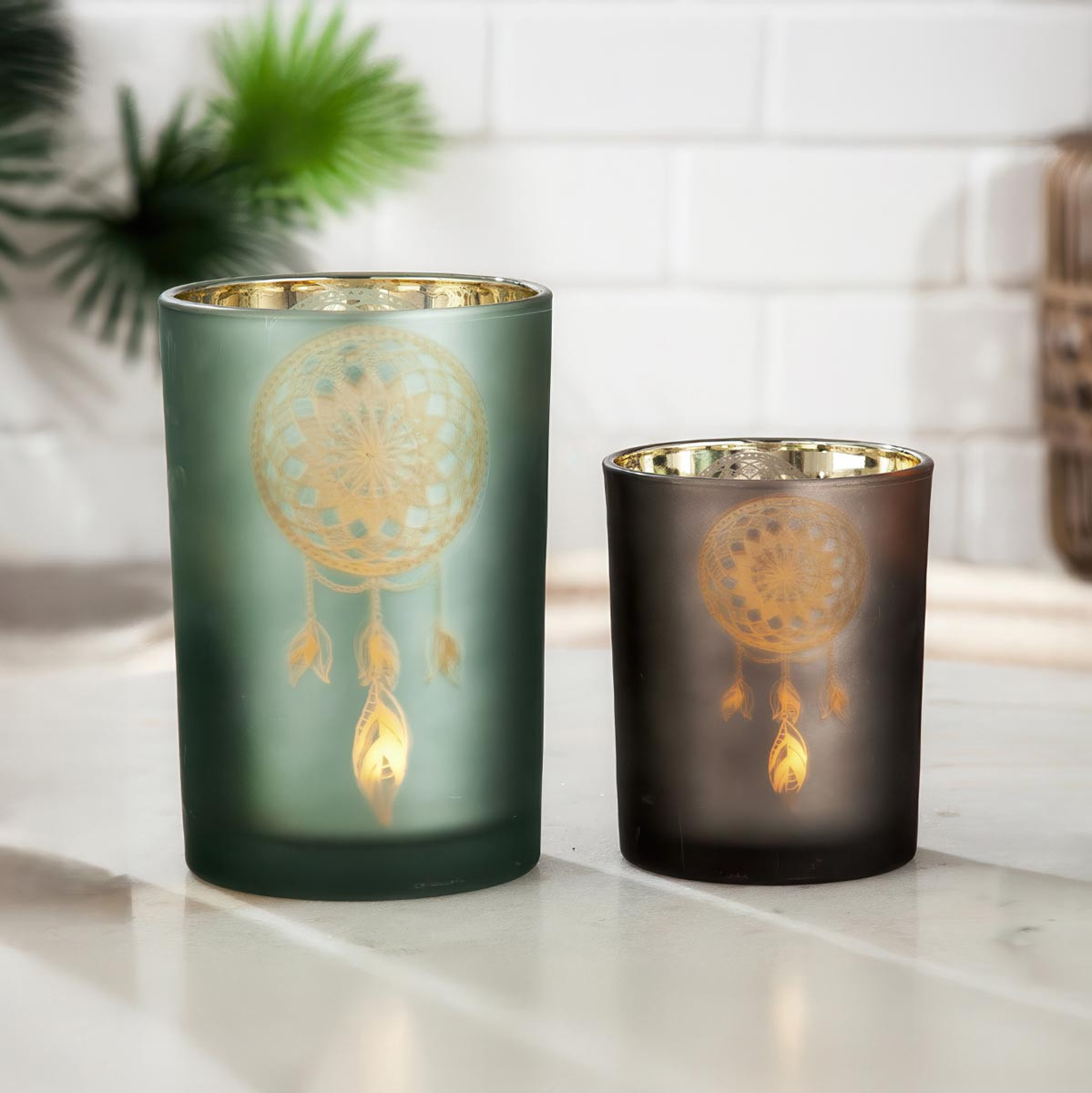 Gilde Skleněný svícen Lapač snů, velký, zelený