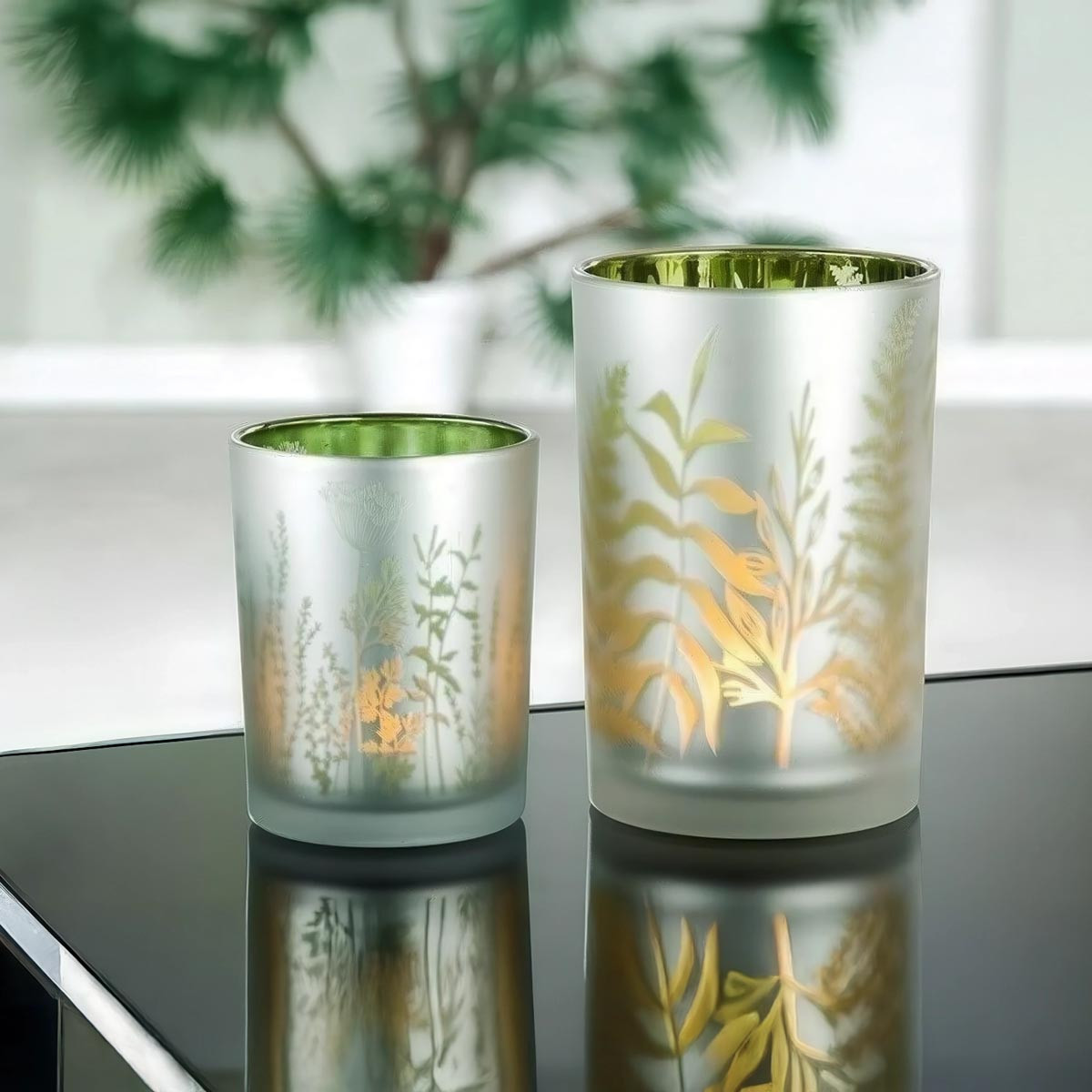 Gilde Skleněný svícen Zelená tráva, malý