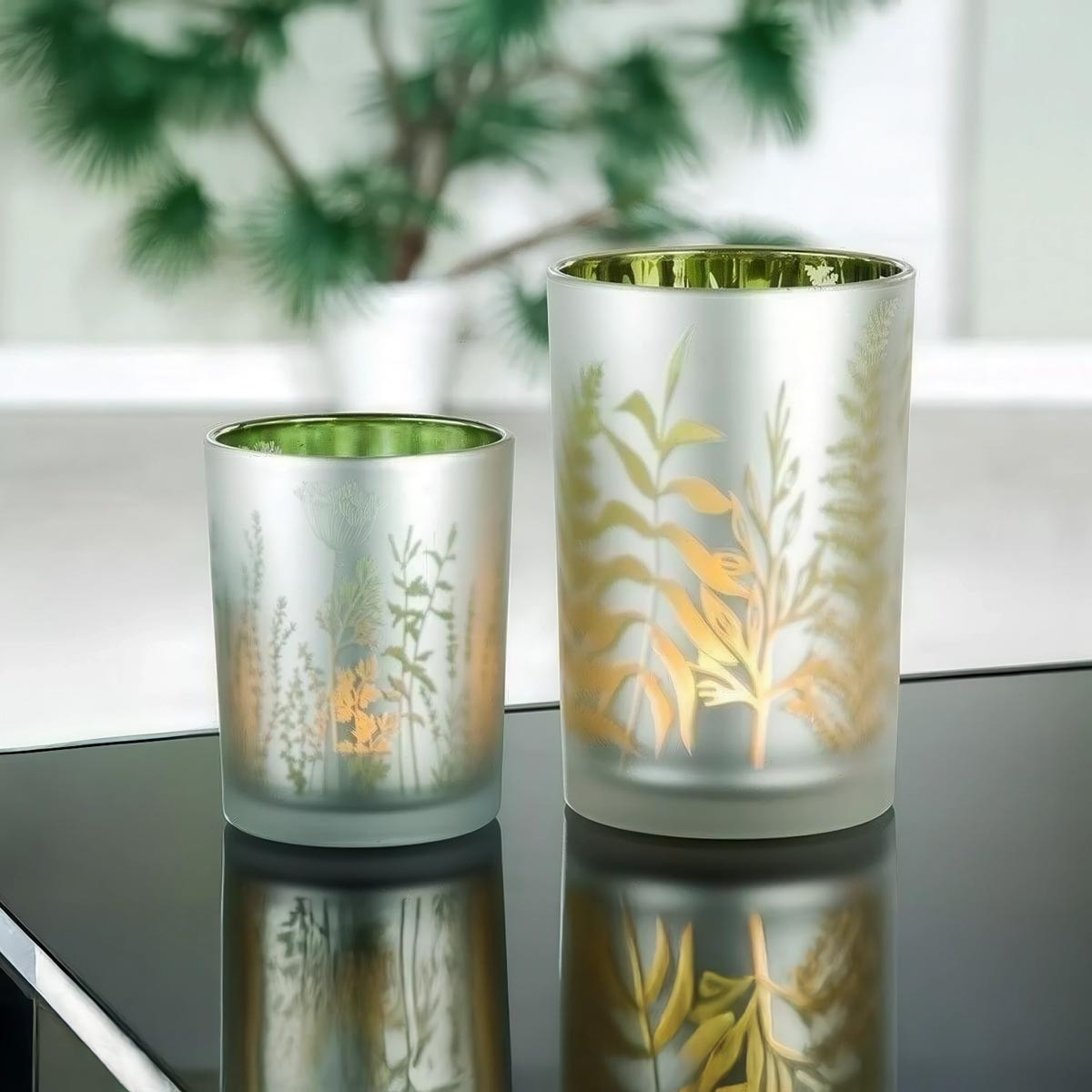 Gilde Skleněný svícen Zelená tráva, velký