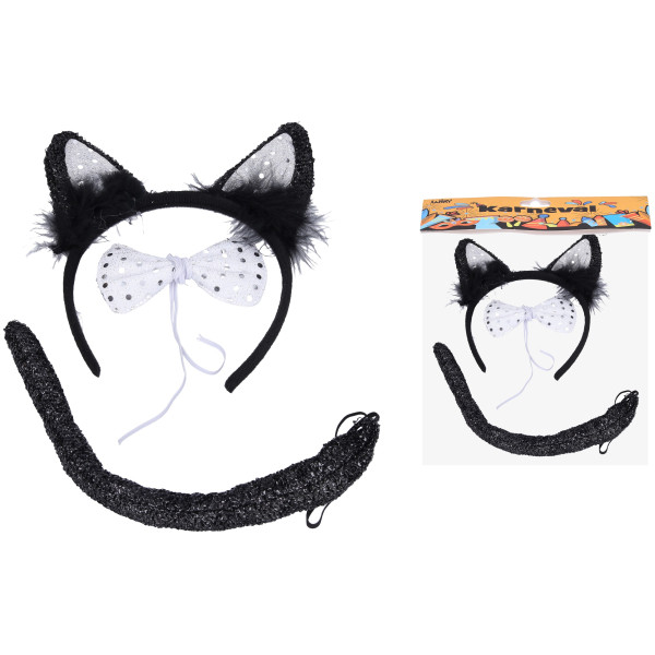 Wiky - Set karneval - Čelenka, motýlek a ocas Kočka
