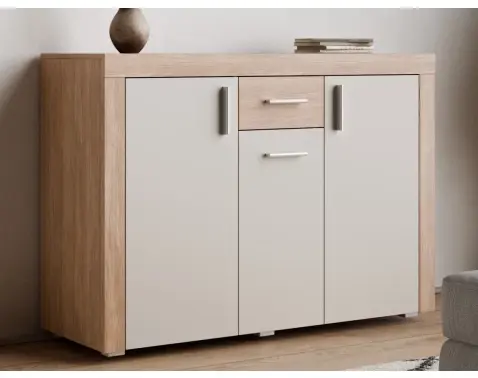 Komoda Pico, 130 cm, dub jantarový/béžová kašmír, s osvětlením