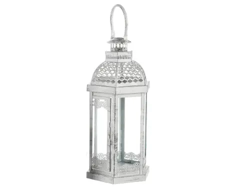 Kovová lucerna Aloha 44 cm, bílá antik