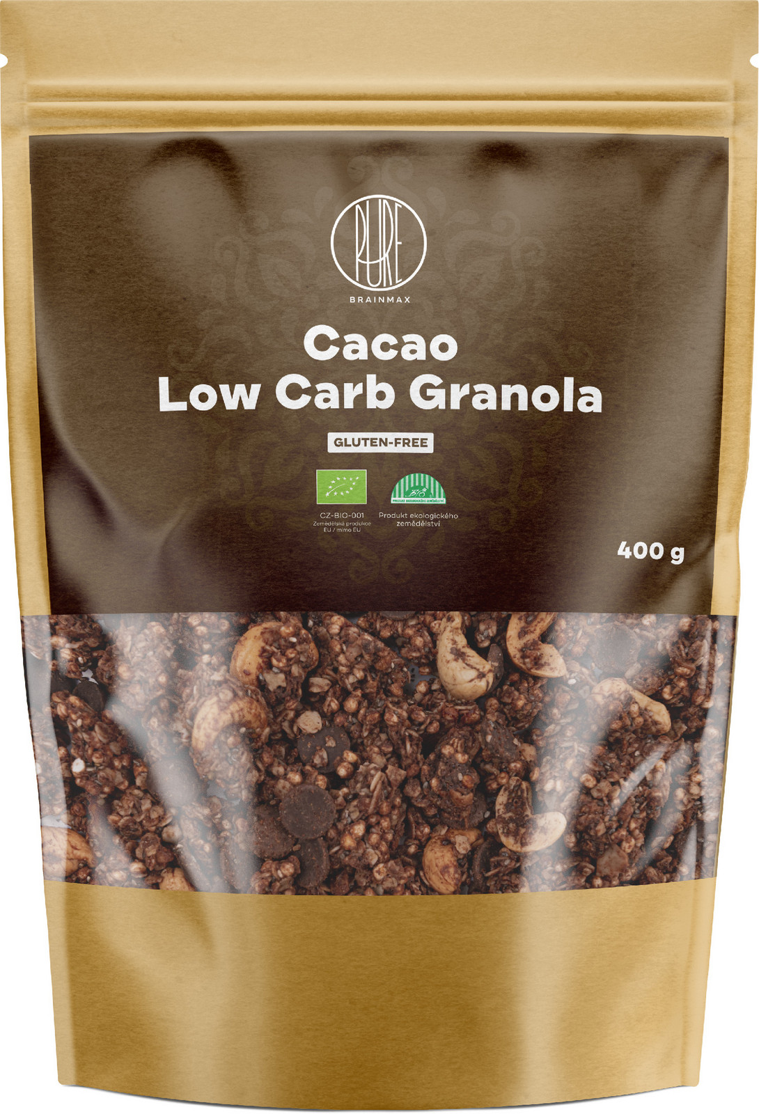 BrainMax Pure Granola Low Carb, Kakaová, BIO, 400 g