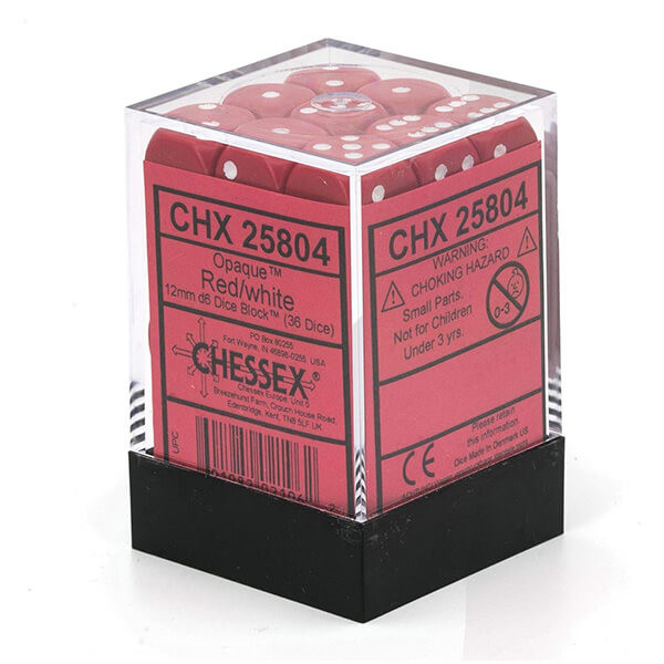 Sada kostek Chessex Red w/White 12mm D6 Dice Blocks (25804) - 36ks