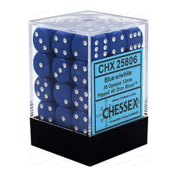 Sada kostek Chessex Blue w/White 12mm D6 Dice Blocks (25806) - 36ks