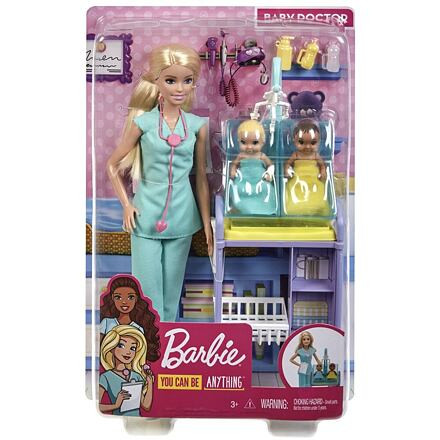 Mattel Barbie Povolání herní set s panenkou Baby Doctor s dvojčaty-blondýna