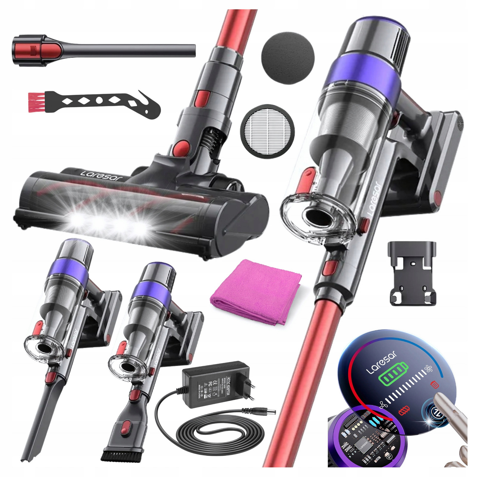 Vysavač Bezdrátový Vertikální Výkonný 500W Hepa Filtr Silné Sání Laresar
