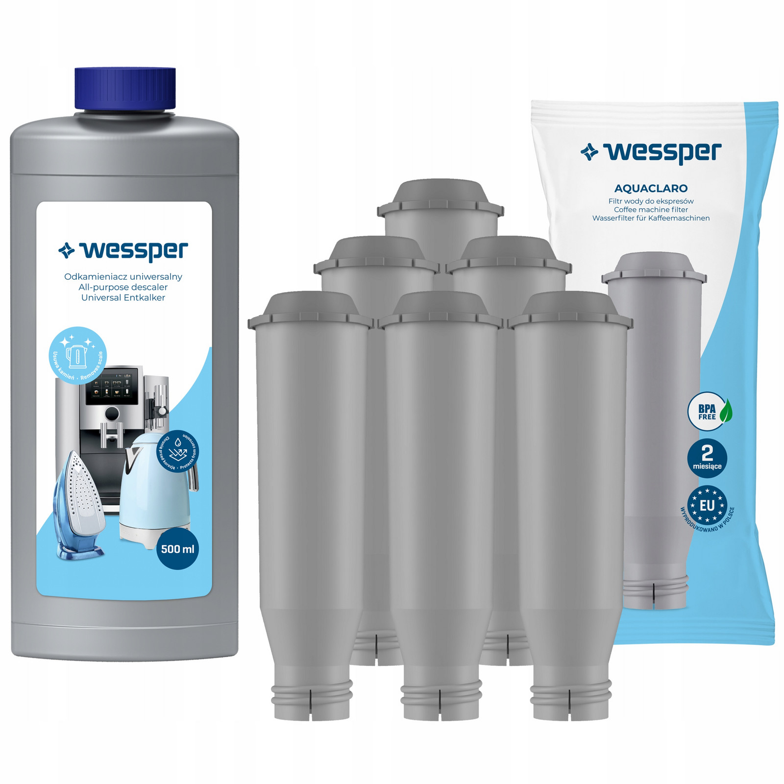 6 x Filtr vody Wessper pro kávovar Krups Odvápňovač 500 ml
