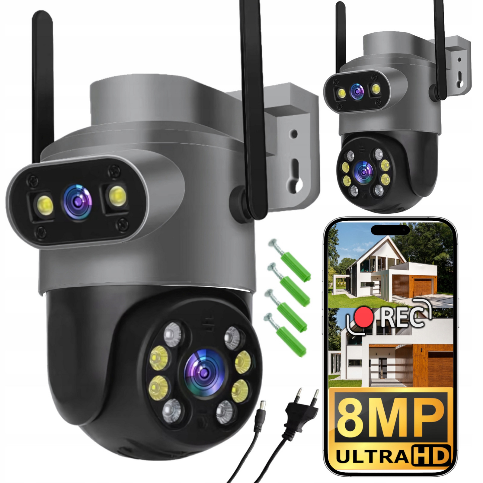 Venkovní duální WiFi kamera 2v1 Oznámení Alarm 8MPx Uhd 4k Smart