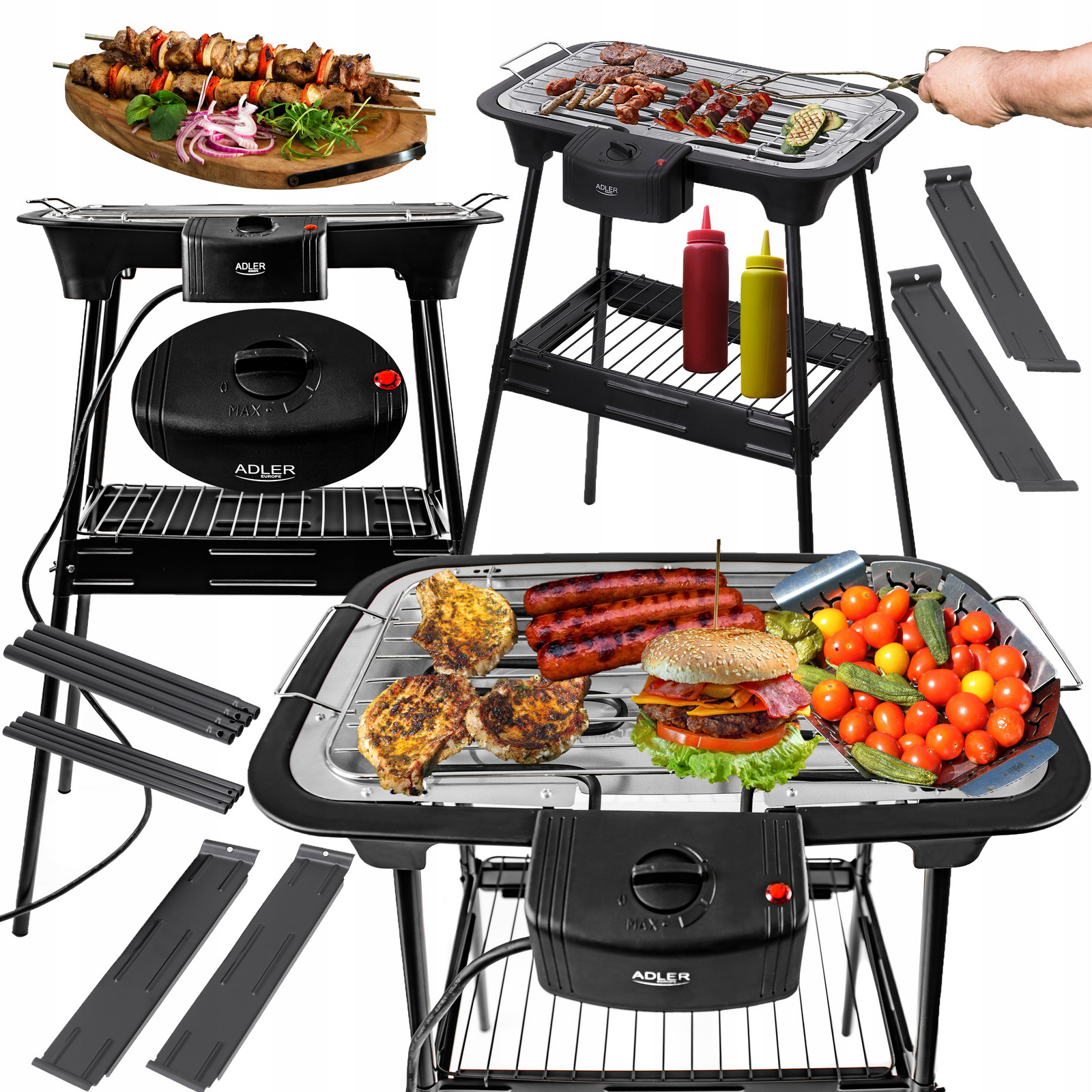 Elektrický Zahradní Stolní Gril Bbq 2400W Regulace teploty °C 2v1