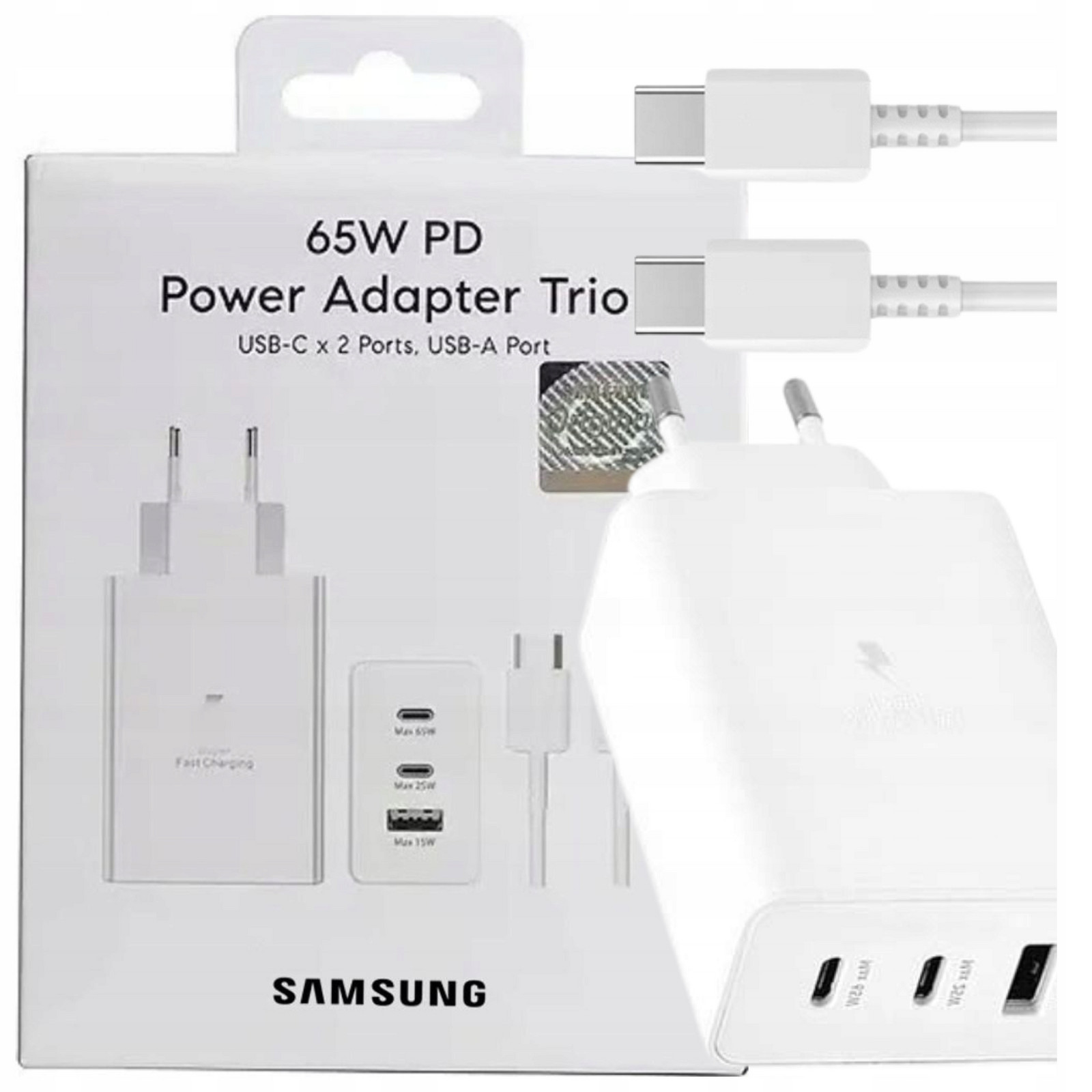 Originální nabíječka Samsung 65W Trio kabel bílá