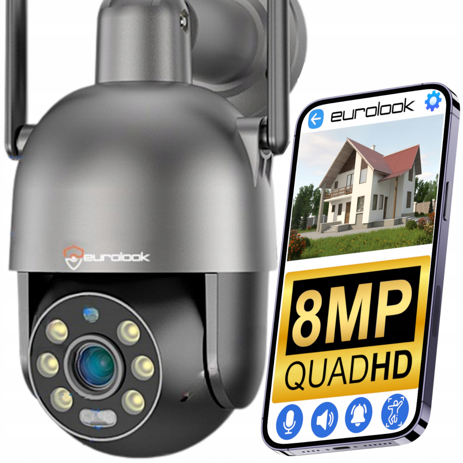 Bezdrátová Otočná Ip Kamera Wifi 8MPx 4K Uhd Aplikace Senzor Pohybu