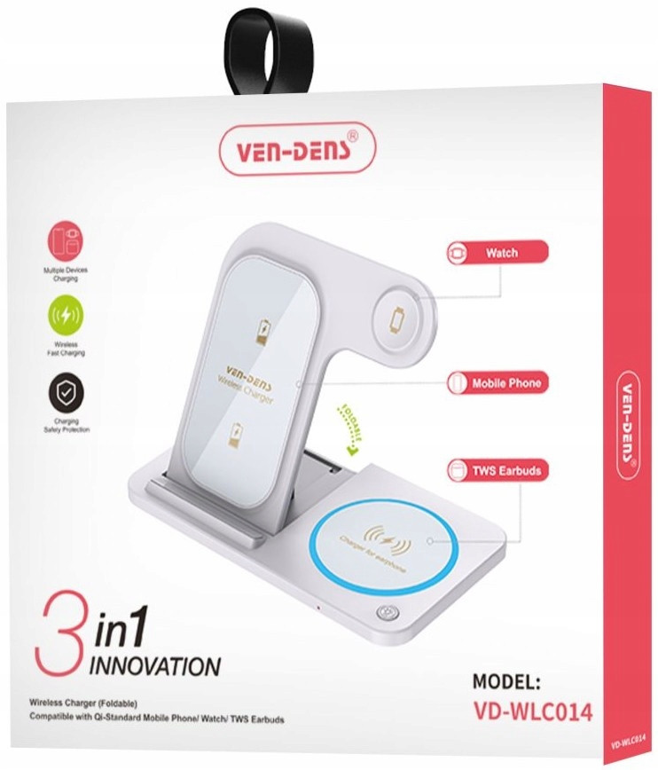 Bezdrátová nabíječka 3v1 bílá rychlé nabíjení Qc Ven-dens
