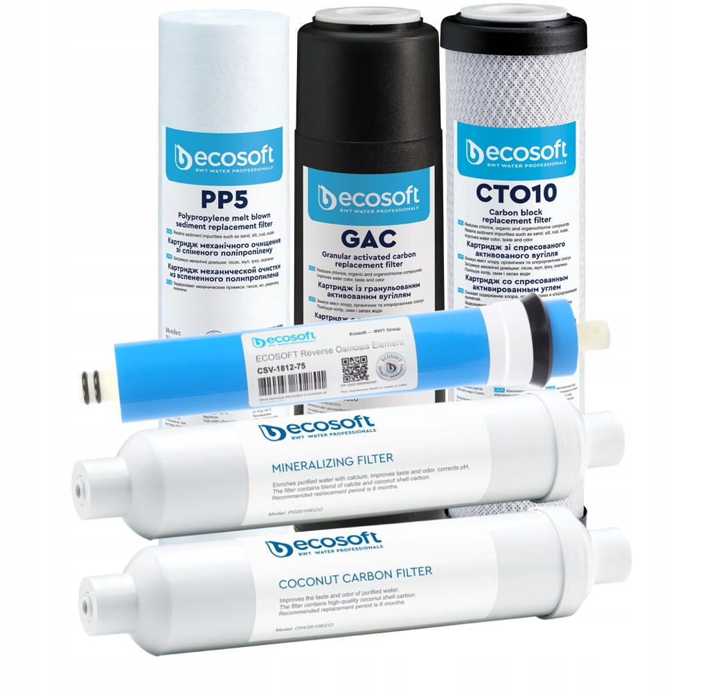 Filtrační vložky reverzní osmózy, velký servis Ecosoft 75 Gpd mineralizátor
