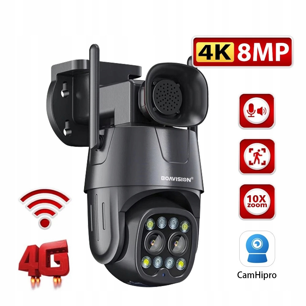 Otočná Kamera 4G Wifi Lte Se Zvukovou Sirénou 4K 8MP slot mSD