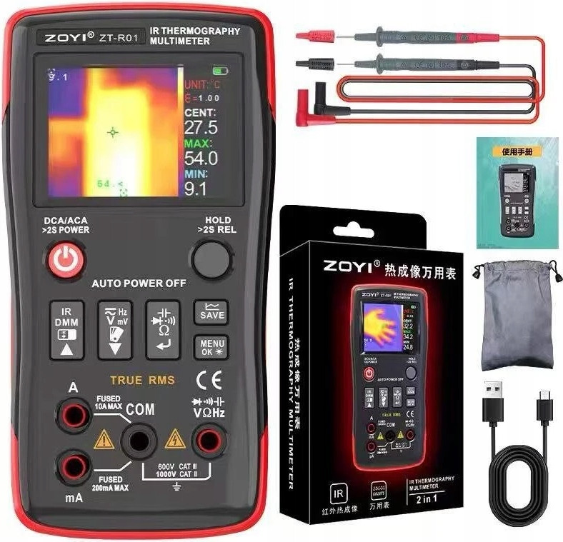 Multimetr termovizní kamera 2v1 TrueRMS Ac DC Zoyi ZT-R01 2,4''