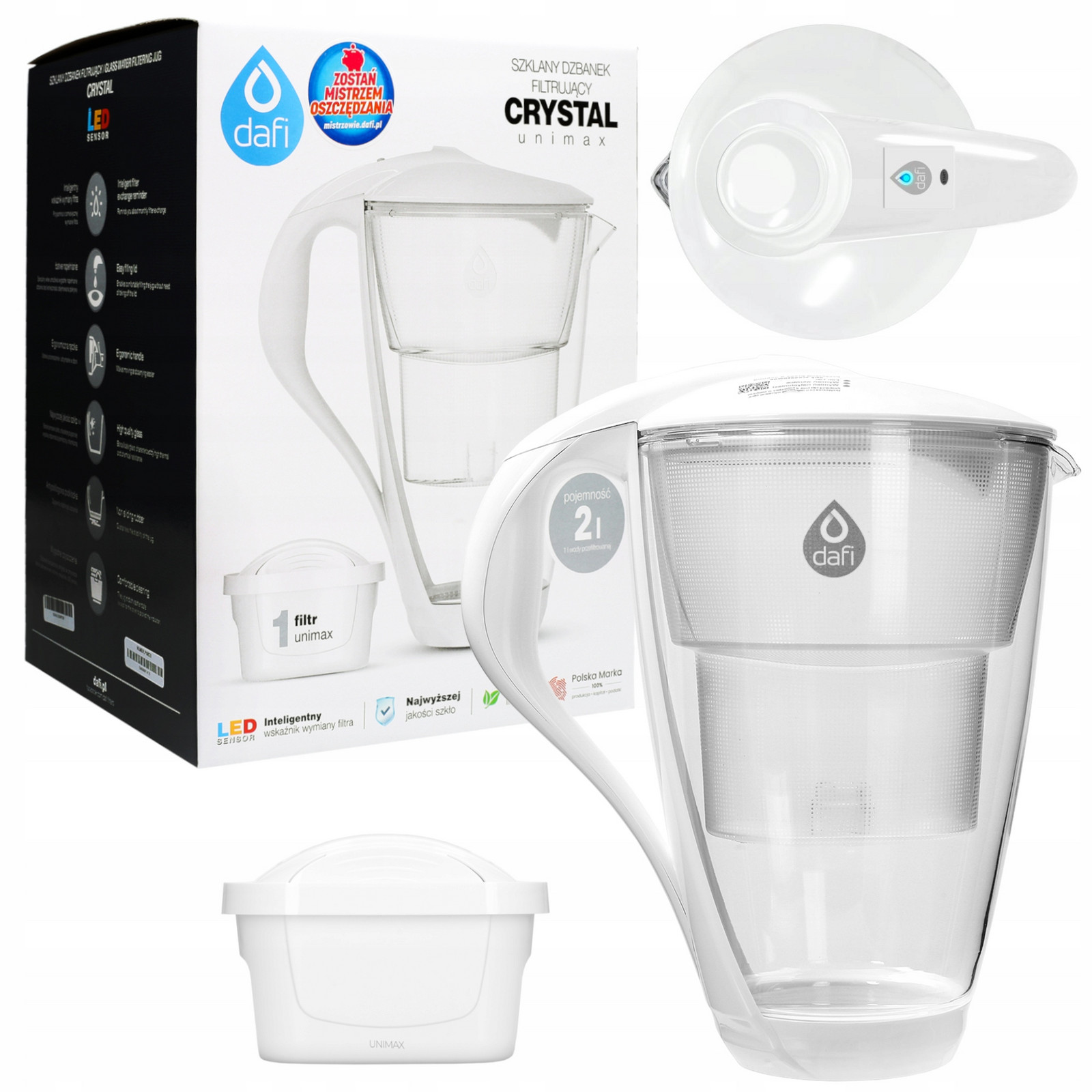 Skleněná Filtrační Konvice Dafi Crystal Unimax Led 2L S Unimax Filtrem