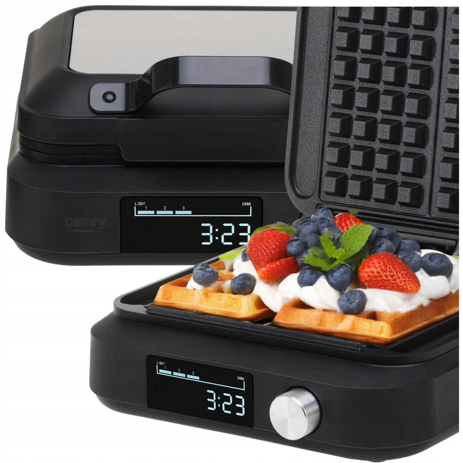 Vaflovač 2200W na 2 vafle XXL Časovač Hluboké desky Regulace Non-stick