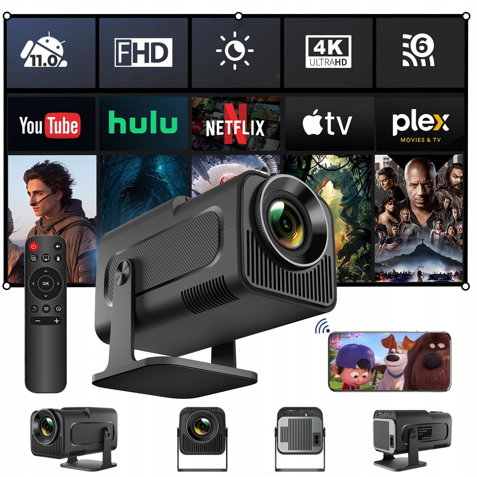 HY320 Mini Projektor Mini Přenosný Wifi Led Hd Android Smart Tv