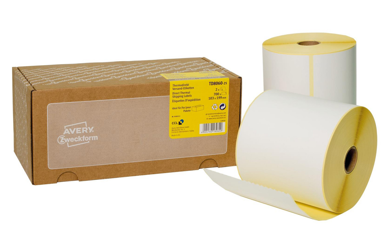 Termické přepravní štítky TD8060-25 103 x 199 v roli, Avery Zweckform