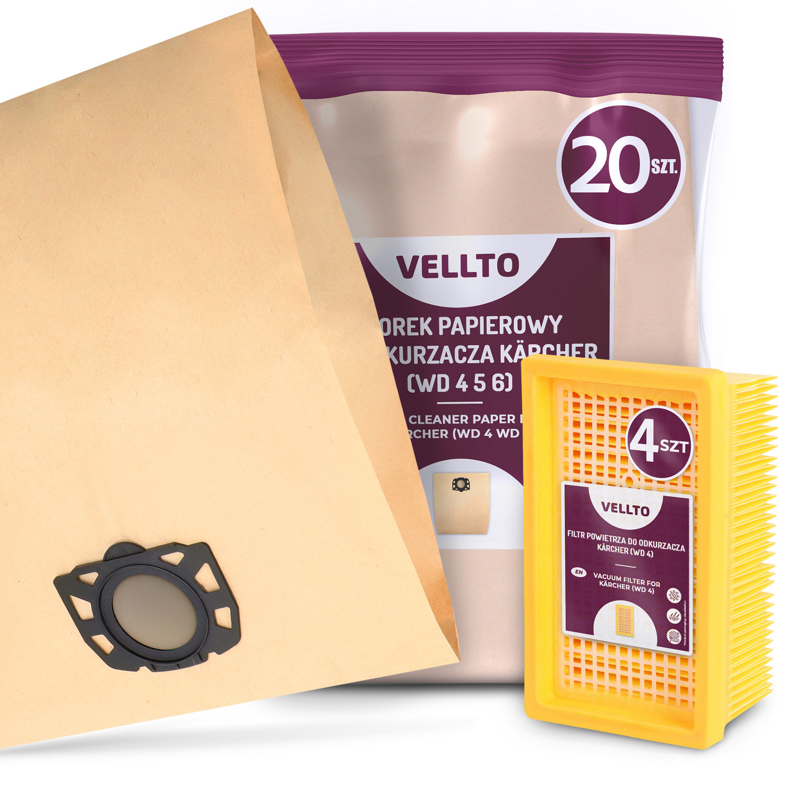 20x Sáček pro vysavač Kärcher WD4 WD5 WD6 MV4 MV5 MV6 4x Vzduchový filtr