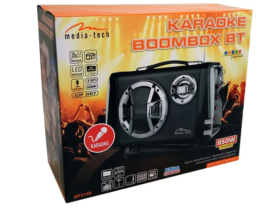 Reproduktor Bombox Karaoke Bluetooth Mikrofon Pilot Rádio Fm microSD Usb 20W