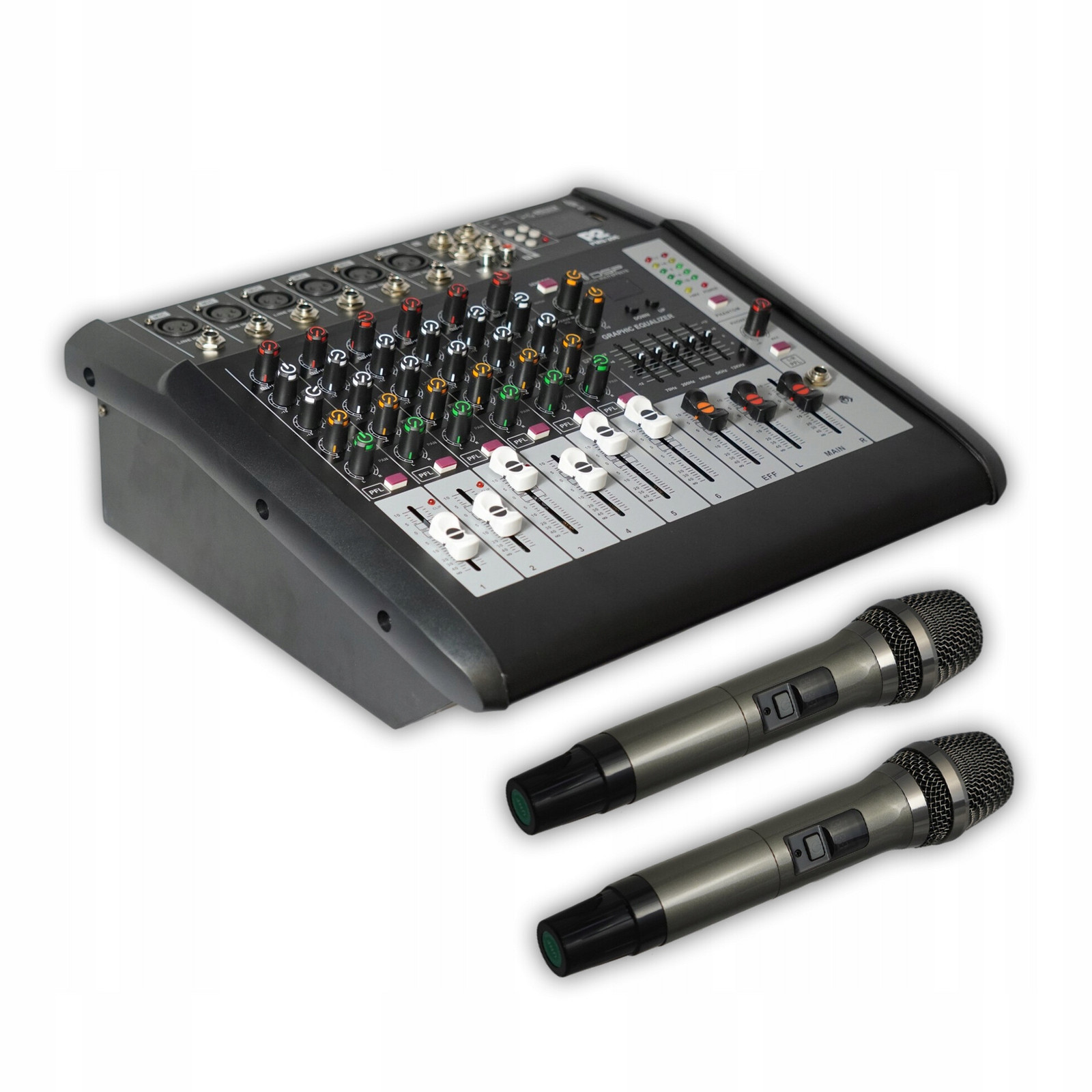 Powermixér se dvěma mikrofony P2 Audio Pms 206