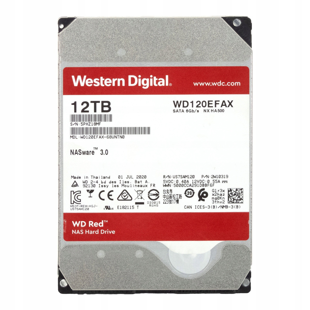 Wd Red NASware 3.0 12TB 5,4K 256MB Sata III 3,5'' WD120EFAX Nx HA500