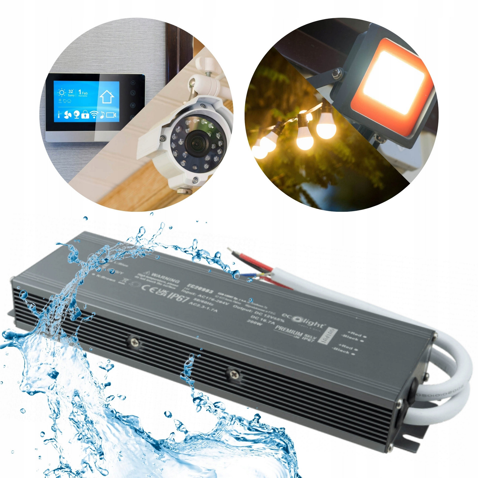 Led zdroj hermetický 200W 12V 16.7A, voděodolný 248x72x33mm