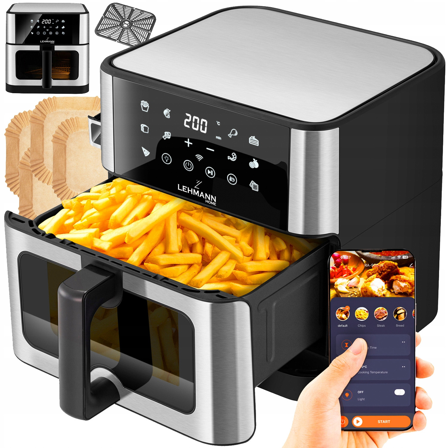 Fritéza Beztuková Airfryer Fritéza Velká 12 Programů 10 l 1800 W