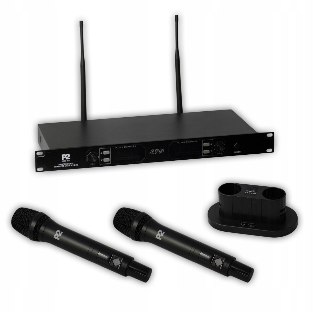 Dvojitý bezdrátový ruční mikrofon s indukční nabíječkou Mbd 822 P2