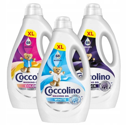Sada 3x2,72 l tekutých pracích prostředků na černé a bílé prádlo Coccolino XL Gel