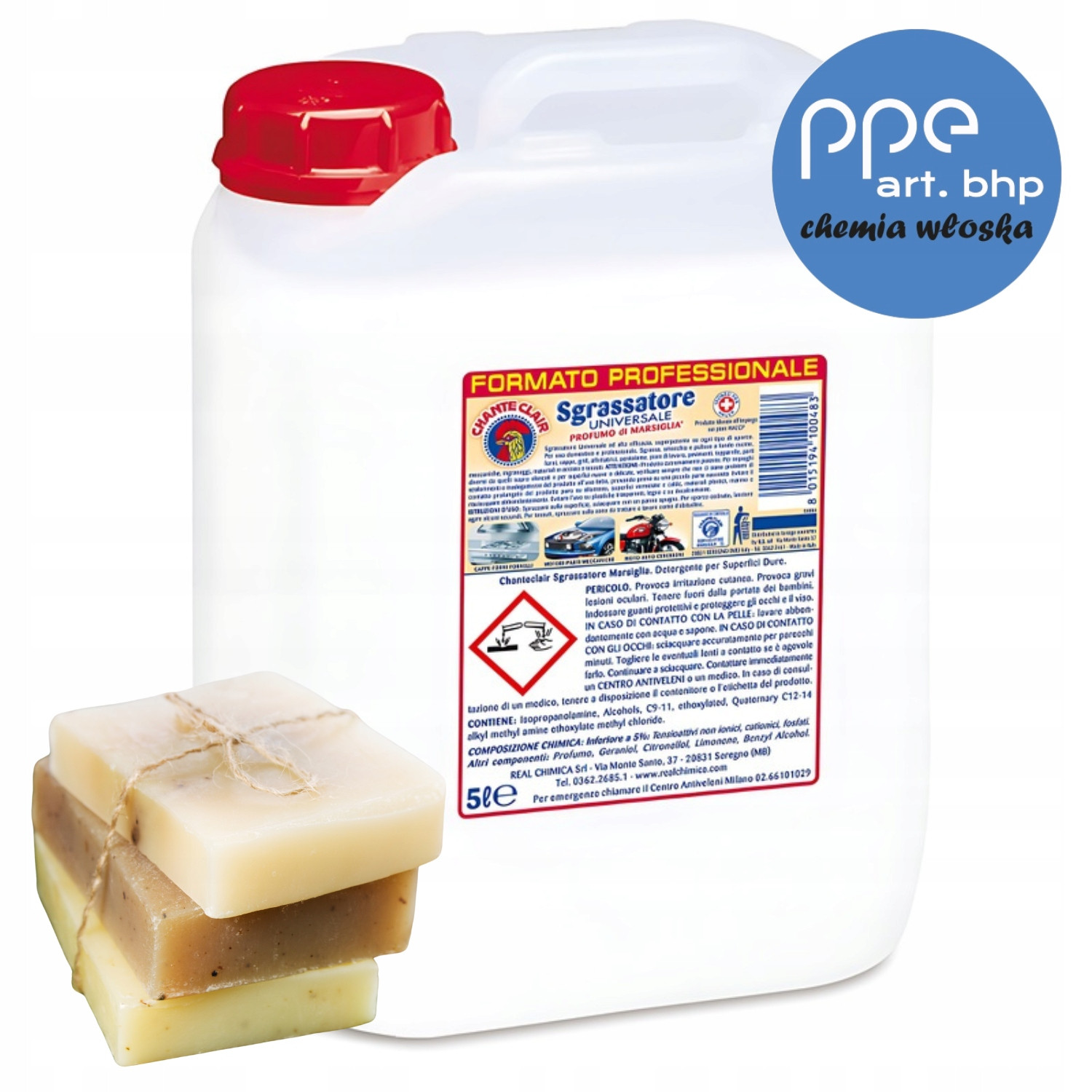 Chante Clair italský univerzální odmašťovač Marsiglia 5 l s nálepkou