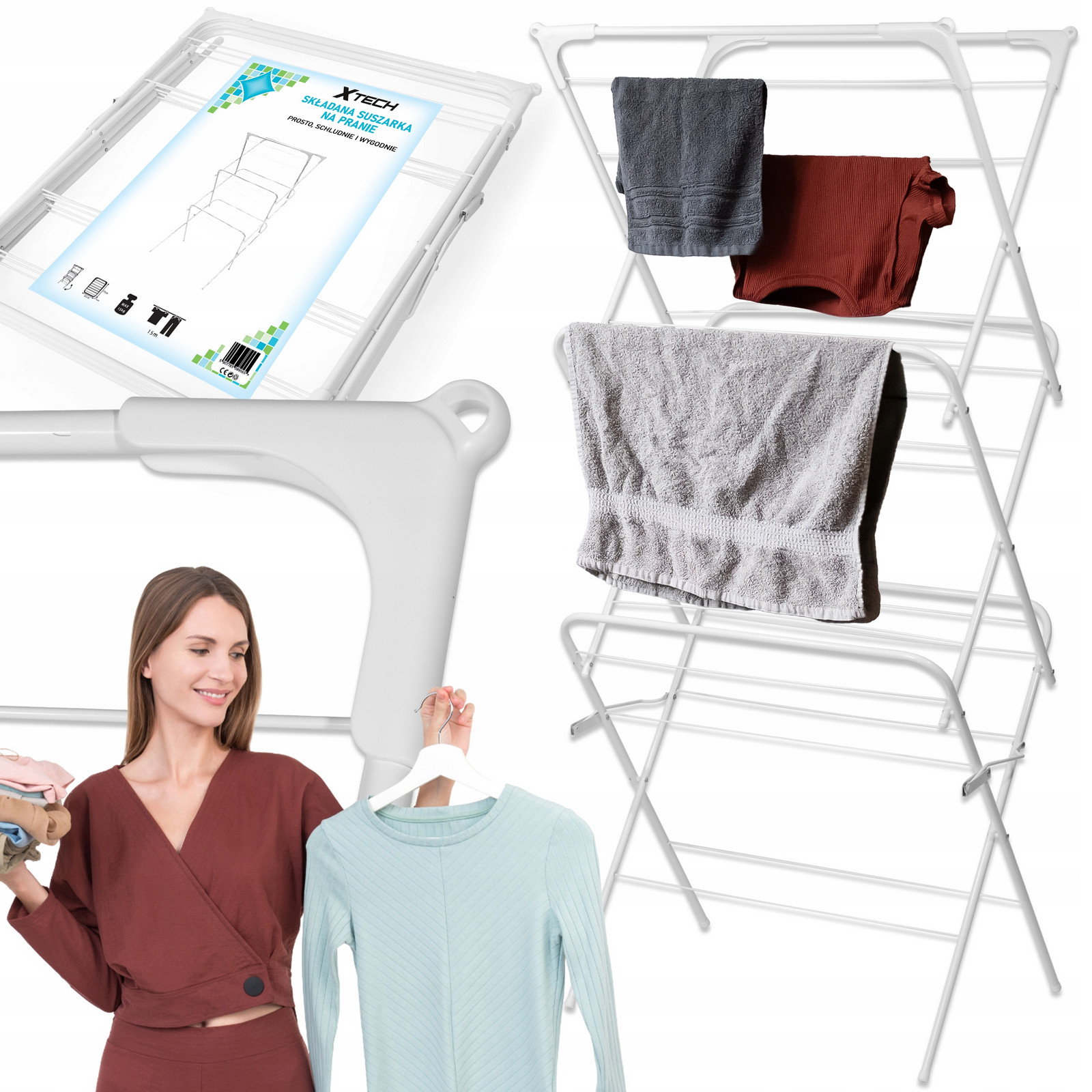 Sušák na prádlo Vertikální Balkonová Zahradní Skládací Bílá Xtech