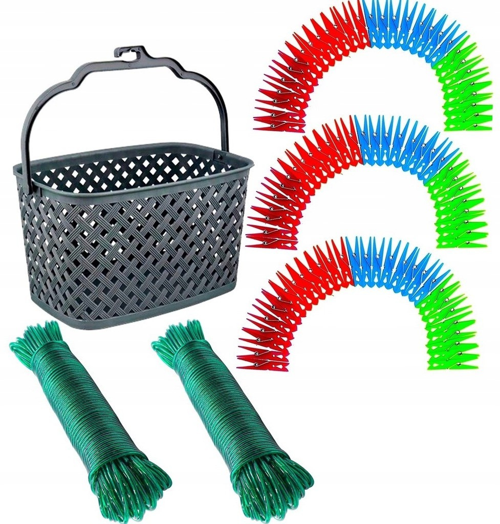 Set Kolíčky 72ks Košíček Lanko Na Praní Ocelová Vložka 2x30m/60m