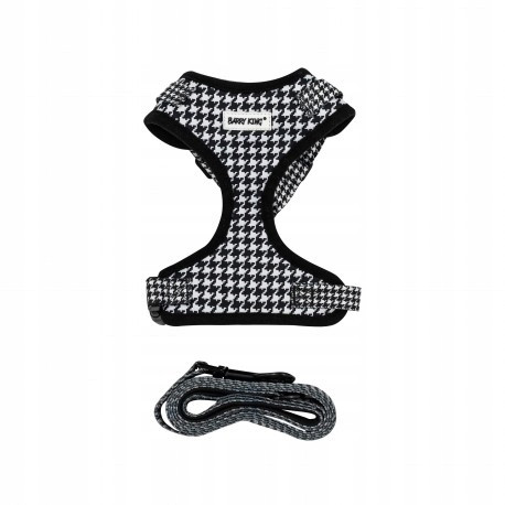 Barry King Sada, postroj vodítko pro psa, černá/bílá, vzor pepitka, velikost S