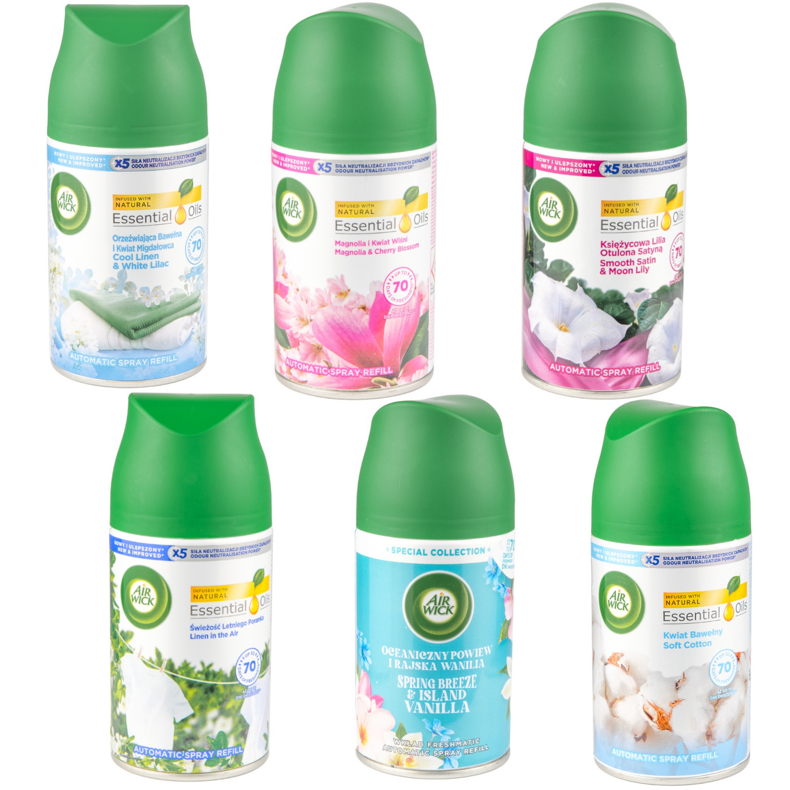 Air Wick Freshmatic Osvěžovač vzduchu Náhradní náplně 6 x 250ml Mix