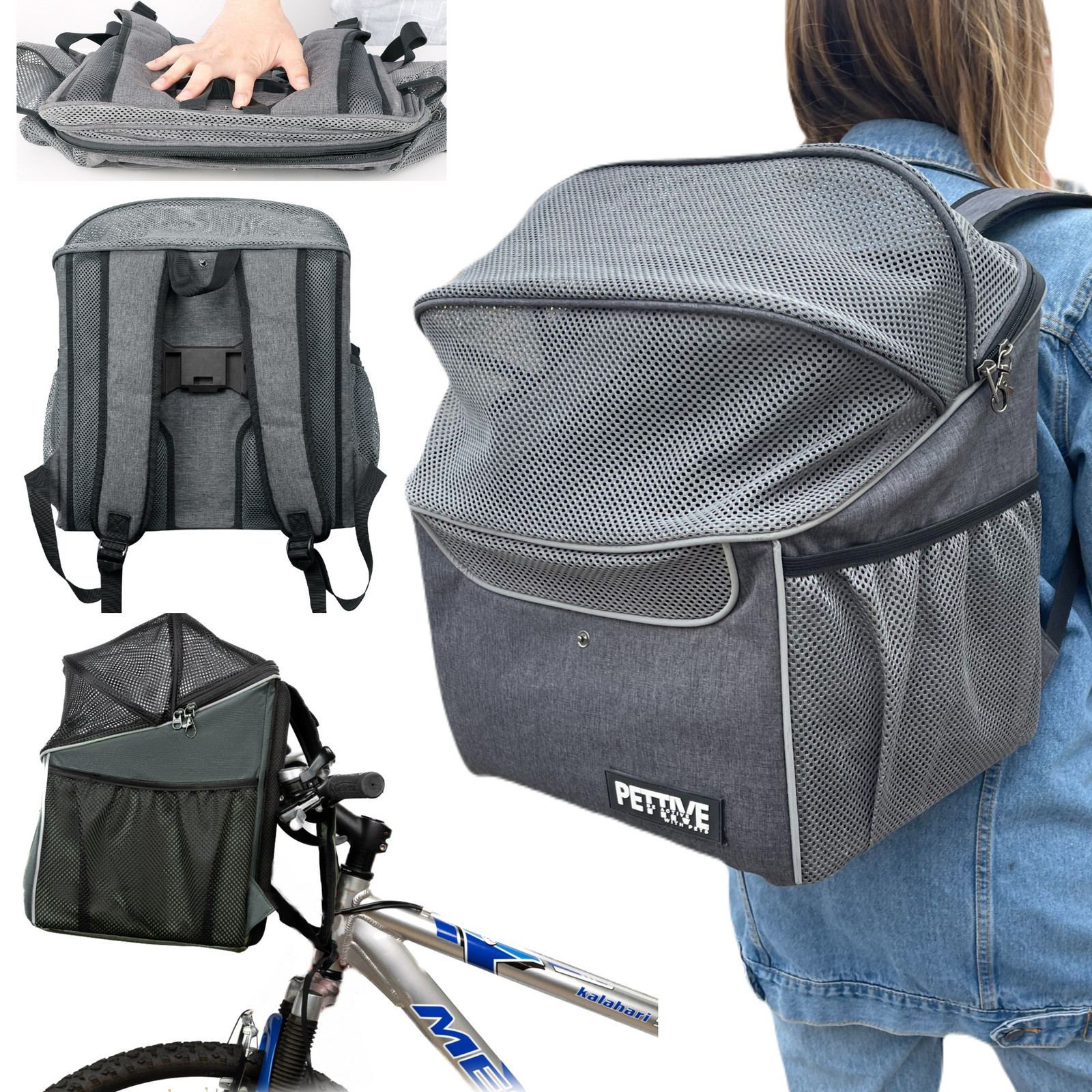 Petrive 3v1: Koš na kolo pro psa nebo kočku, batoh pro psa, autosedačka sama o sobě.