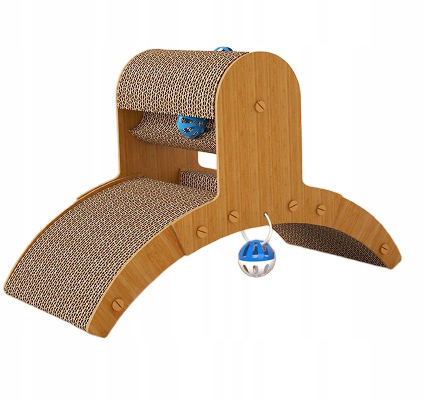 Škrabadlo pro kočky pelíšek můstek 2v1 míčky koťátko F087