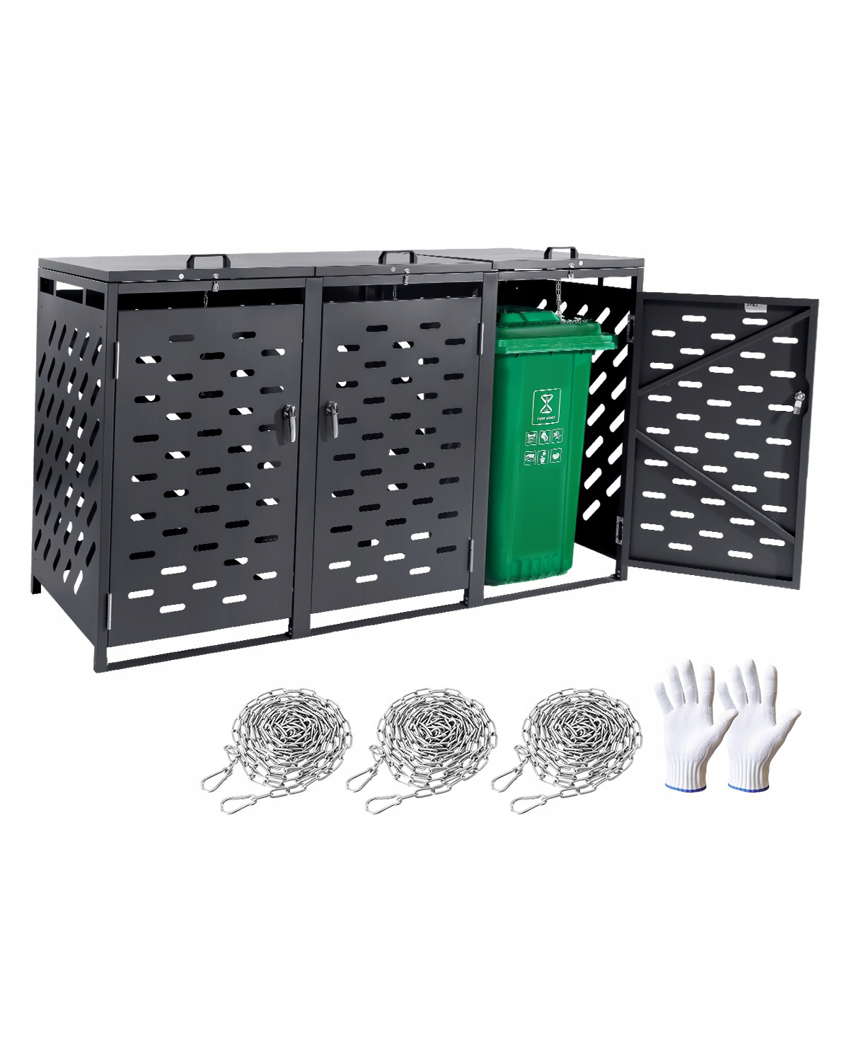 Obudowa Kosza Na Śmieci 3x240L Stal Ocynkowana Solidny I Trwały Ciemnoszary