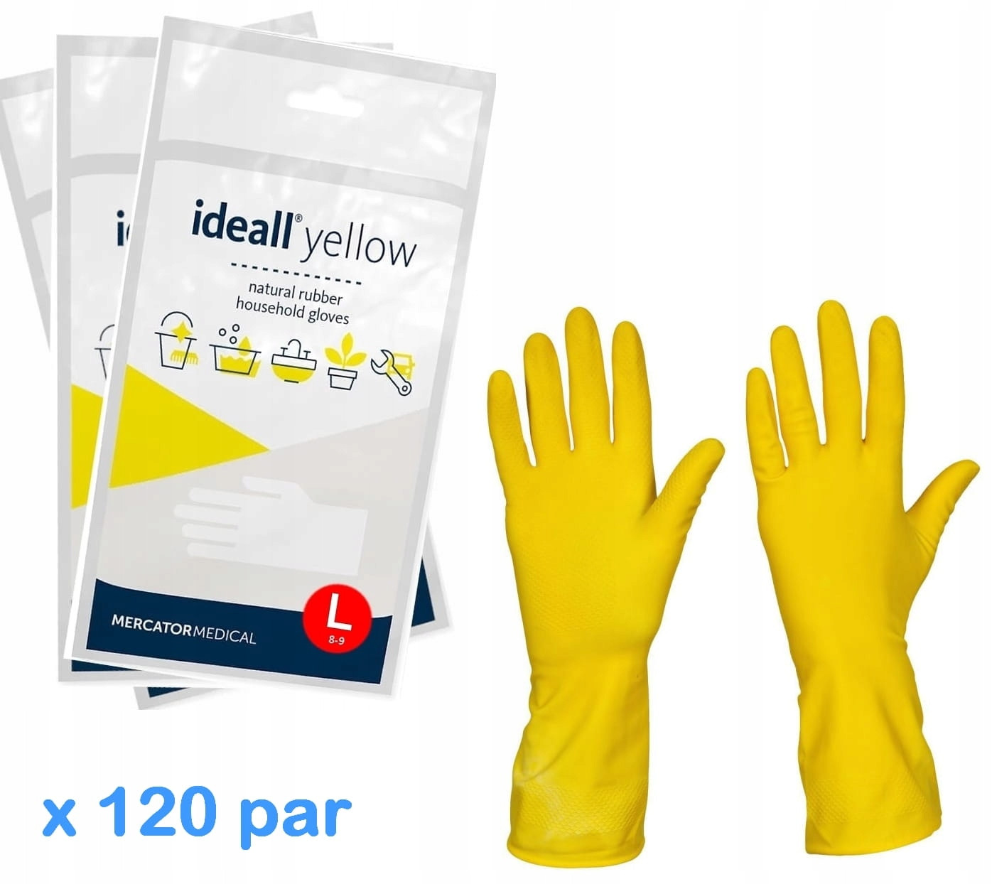 Ekonomické rukavice latexové žluté Ideall Yellow 120 párů (L 8-9)