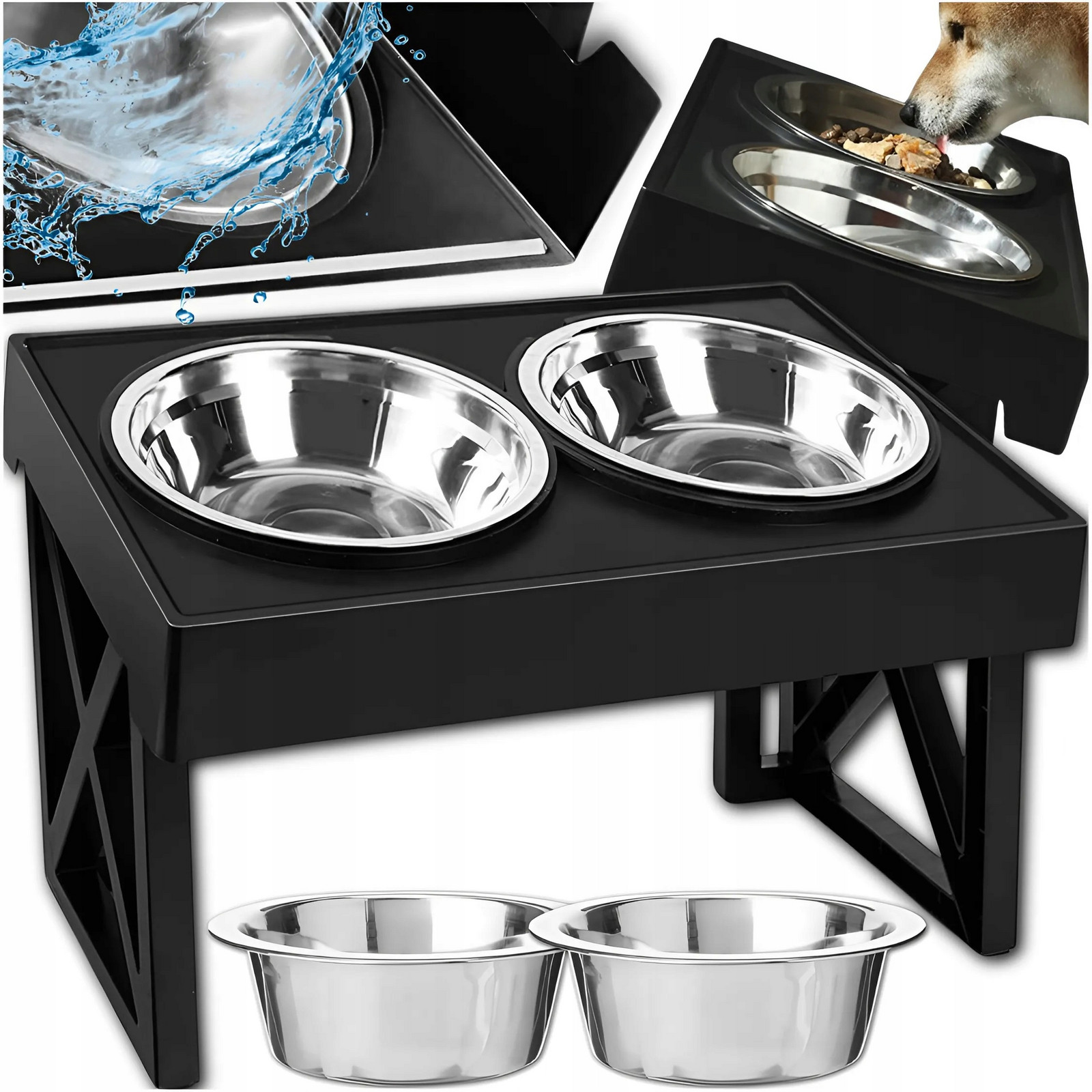 Misky Na Stojanu S Možností Nastavení, Miska Dvojitá, Velká, Nepřilnavá, 2V1 Pro Psa