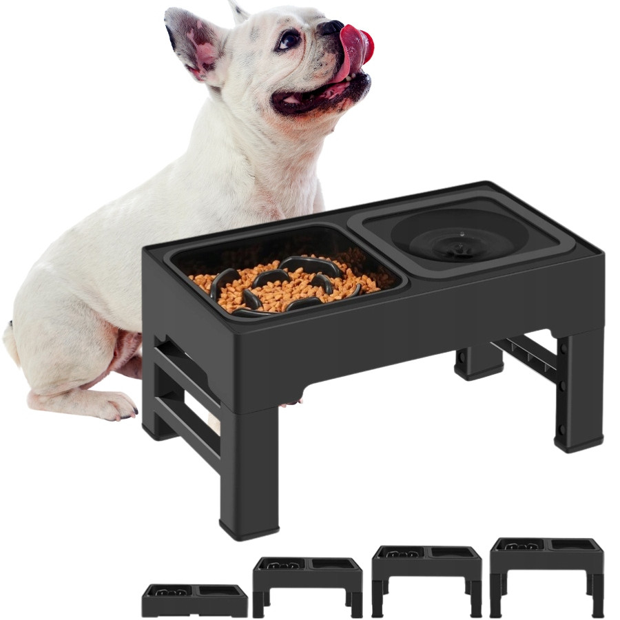 Dvojitá Miska Misky Pro Psy, Nepostříkavá, Zpomalující, Nastavitelná Výška