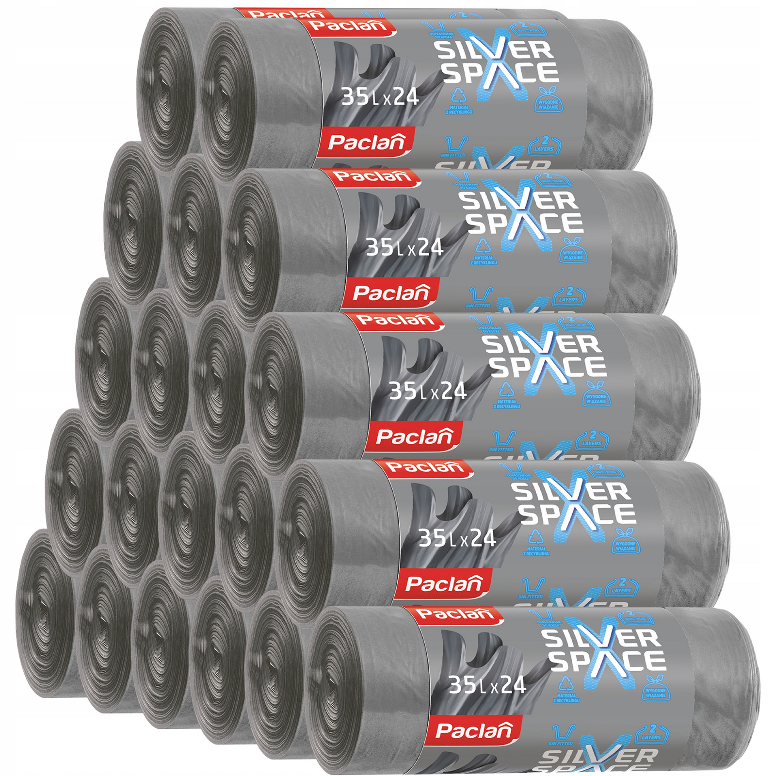 Silné pytle na odpadky 35L Paclan Silver Space Odolné elastické 480ks