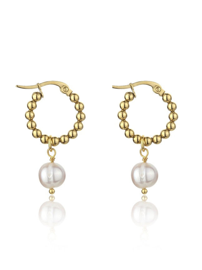 Marc Malone Kruhové náušnice s perlami 2v1 Willow Gold Earrings MCE23012G