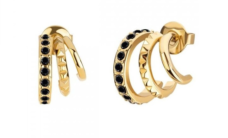 Police Pozlacené půlkruhové náušnice s černými krystaly PEJLE2010411