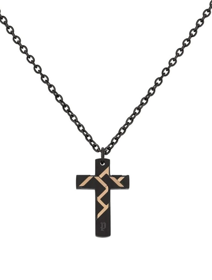 Police Černý ocelový náhrdelník s křížkem Munnar PJ26478PSBR01