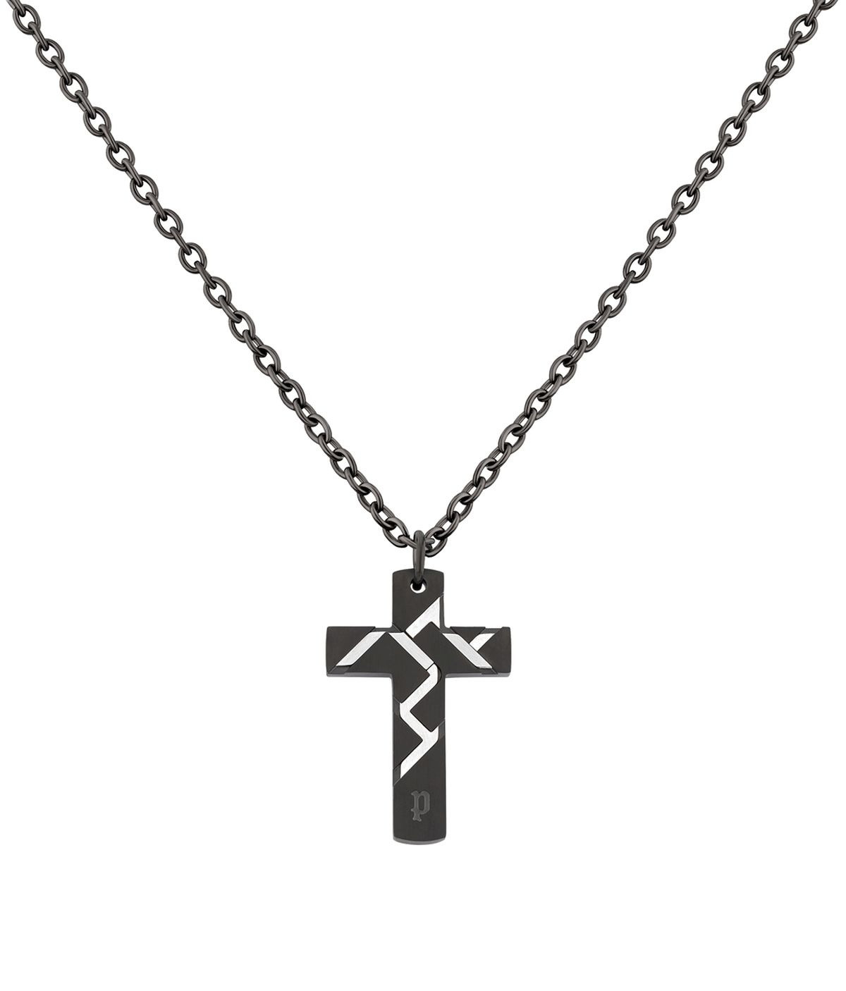 Police Černý ocelový náhrdelník s křížkem Munnar PJ26478PSU02